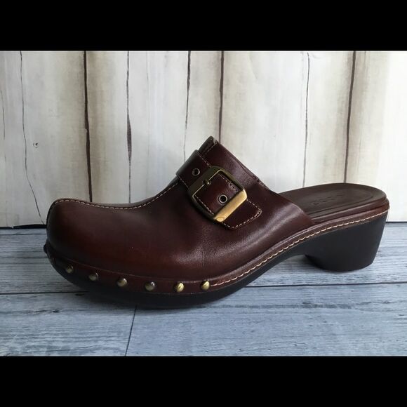 Ecco‎ Grunge Mules Clogs Studded O Ring Brown Leather Size EU39/US9 EUC - Picture 1 of 12